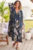 Briana Midi Dress - Frill Collar Oversized Buttoned Dress with Waist Tie and Frill Splicing in Indigo Print sold by Salty Crush