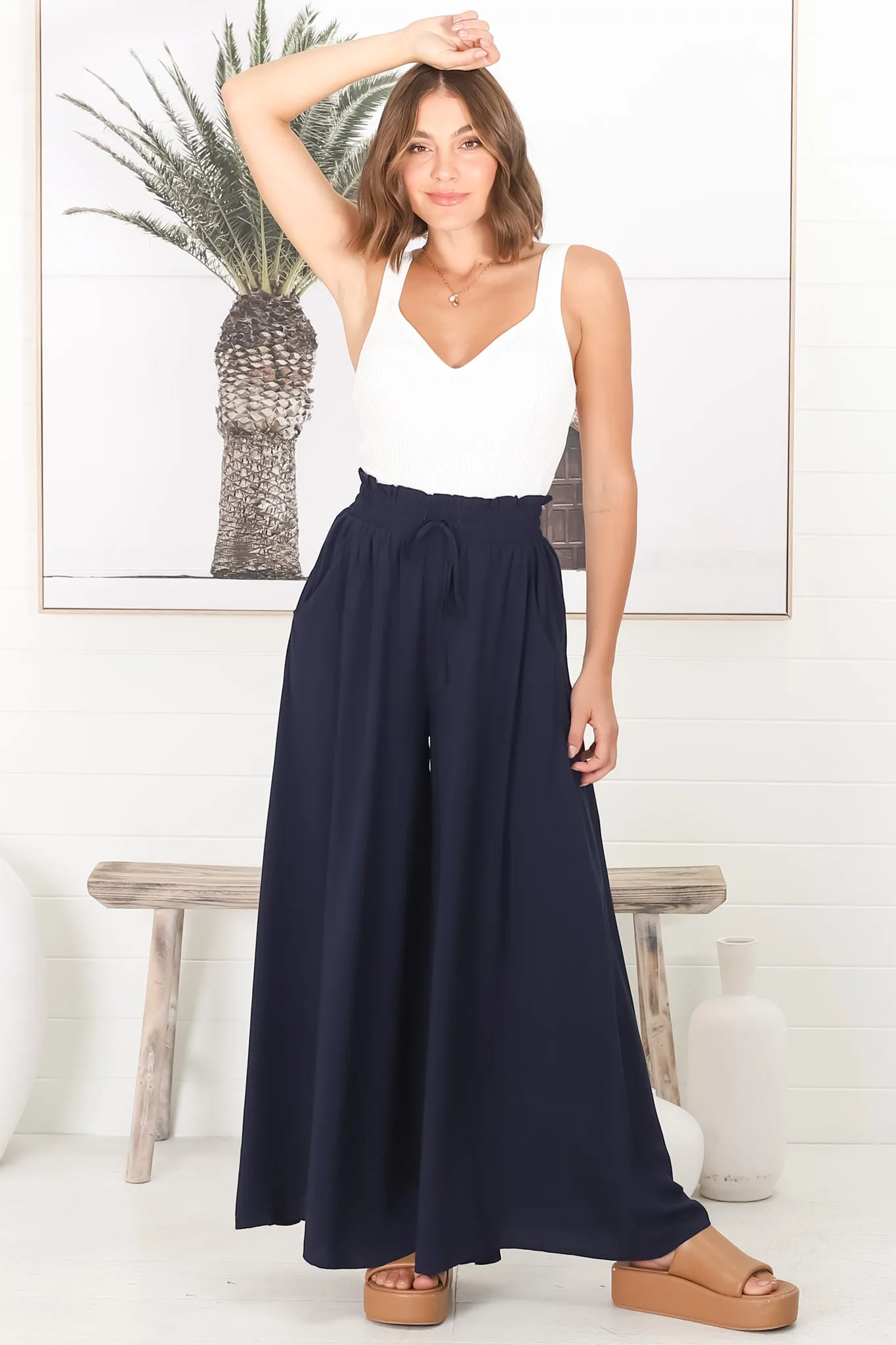 Charli Pants - Paper Bag High Waisted Wide Leg Pants in Navy sold by Salty Crush product image thumbnail 5