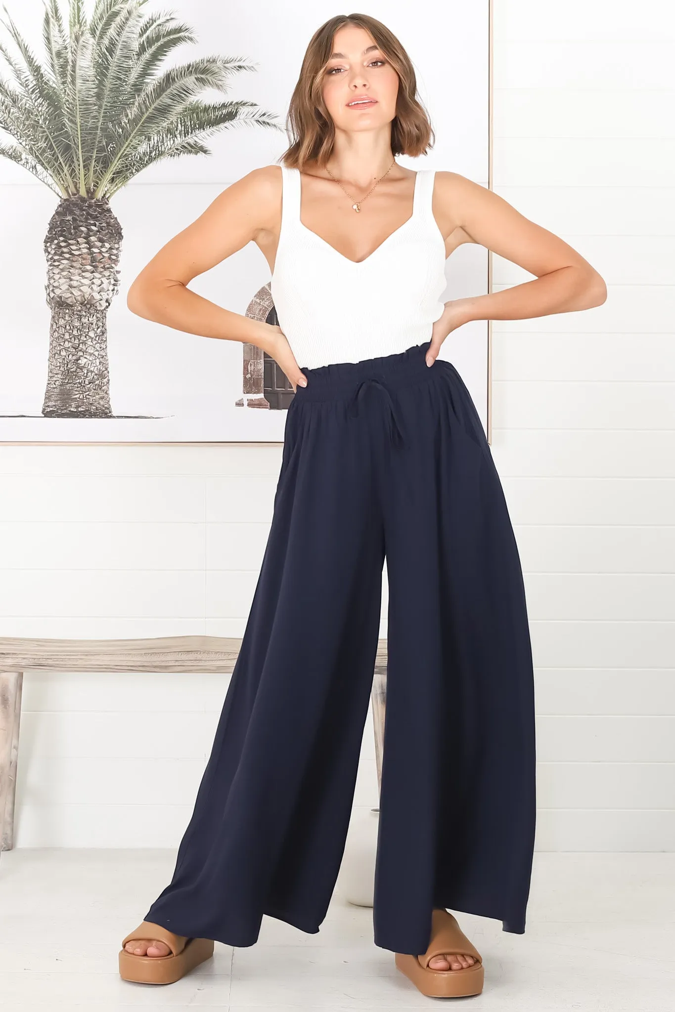 Charli Pants - Paper Bag High Waisted Wide Leg Pants in Navy sold by Salty Crush product image thumbnail 3