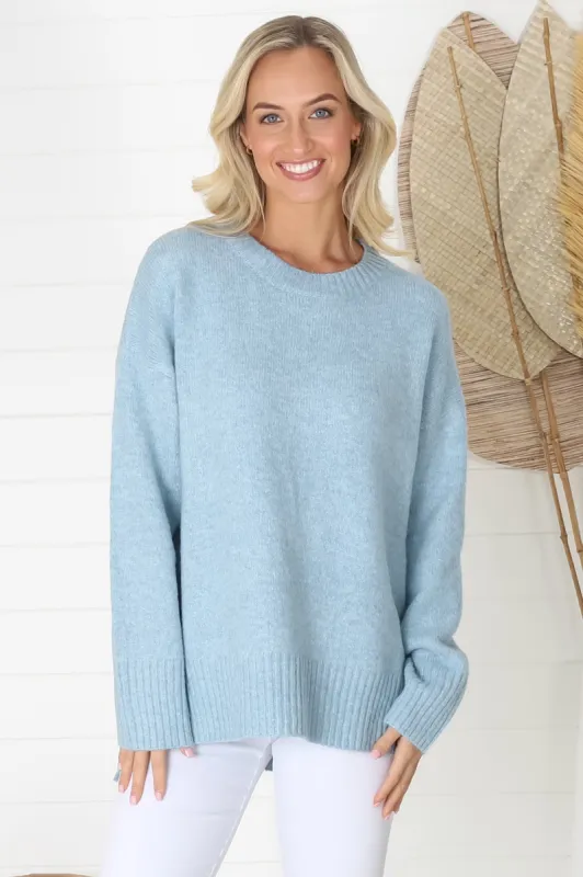 Zollana Jumper - Long Sleeve Step Hem Jumper in Blue sold by Salty Crush