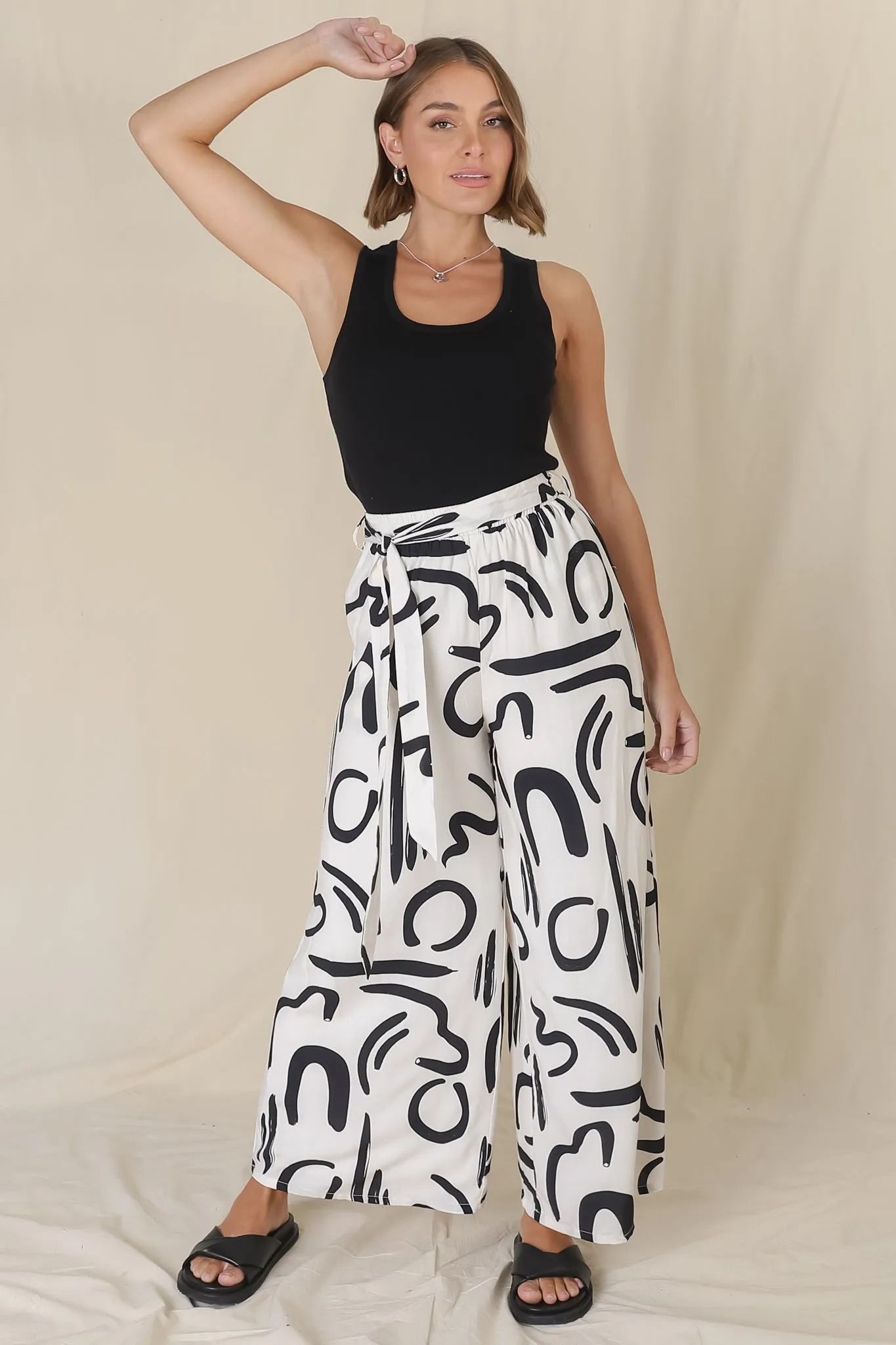 Emersyn Pants - Graphic Print Wide Leg Pants with Matching Belt in Off White sold by Salty Crush product image thumbnail 5