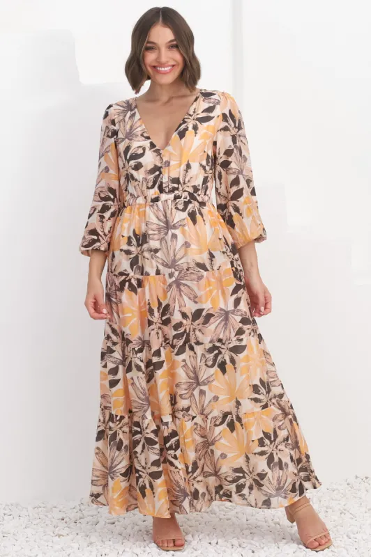 Isla Maxi Dress - V Neck Floral A Line Dress in Santino Print sold by Salty Crush