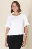 Adria Top - Frill High-Low Hem with Wooden Button Down Back Top in White sold by Salty Crush