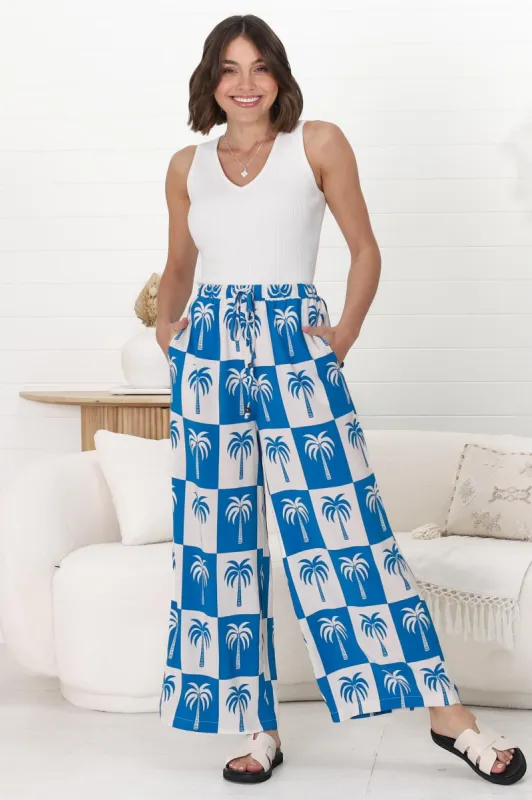Mahina Pants - High Waisted Straight Leg Pants Nohea Print in Blue sold by Salty Crush