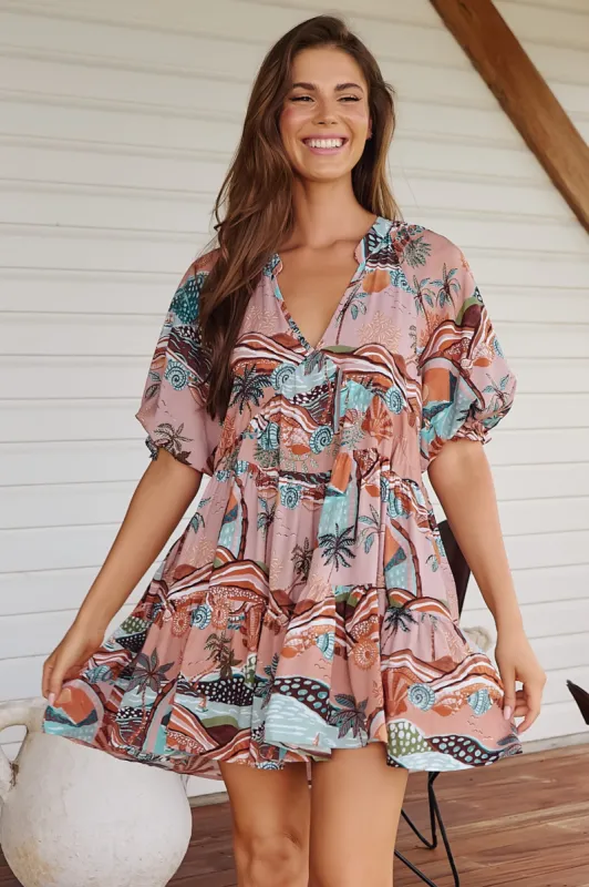 JAASE - Petal Mini Dress: Tiered Smock Dress in Lakeside Serenity Print sold by Salty Crush
