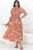 Amaya Midi Dress - Shirred Cap Sleeve A Line Dress in Daley Print Rust sold by Salty Crush