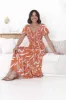 Amaya Midi Dress - Shirred Cap Sleeve A Line Dress in Daley Print Rust sold by Salty Crush