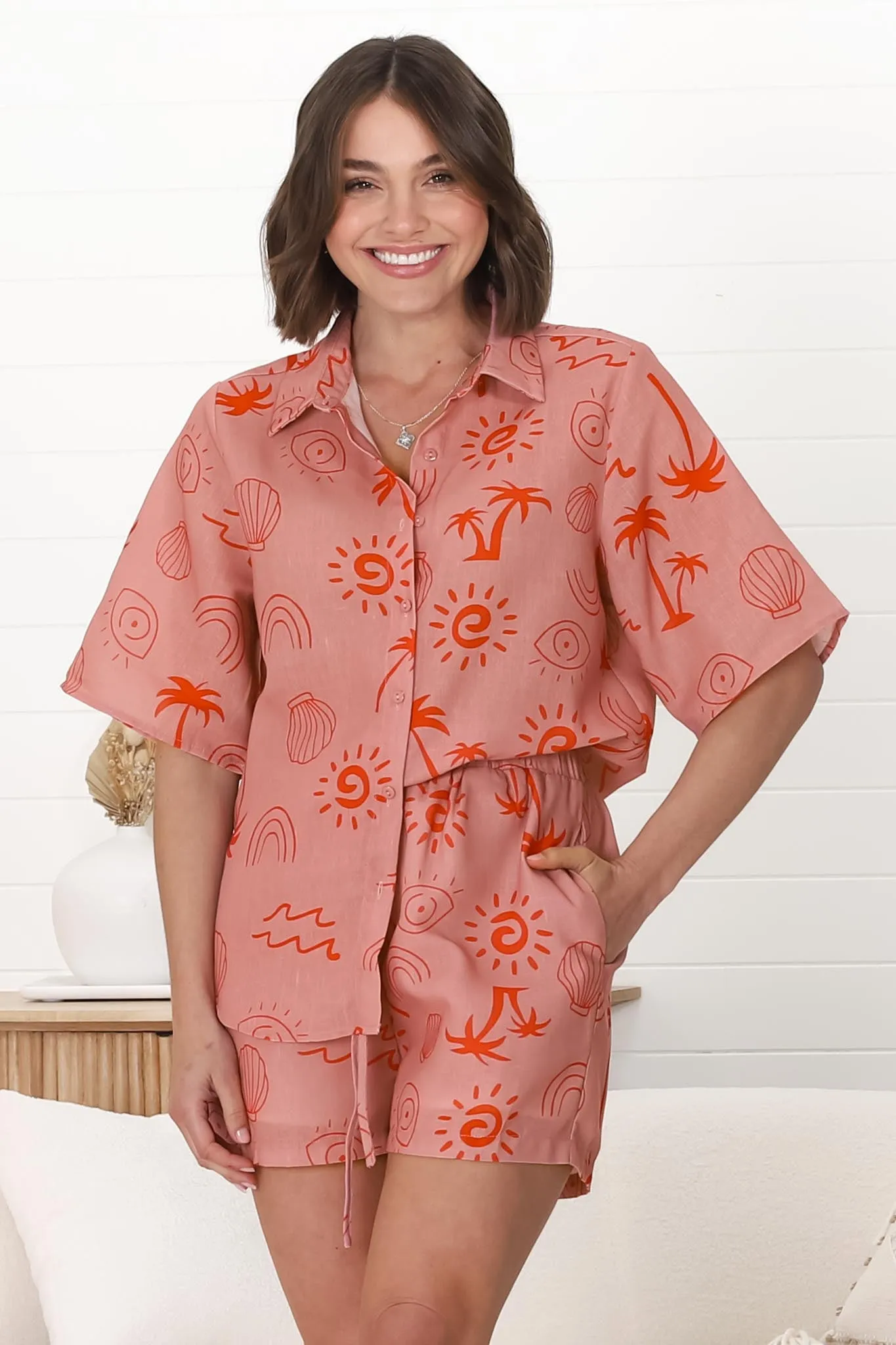 Talitha Button Up Shirt And Shorts Set - Maui Print in Pink sold by Salty Crush product image thumbnail 2