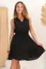 Cia Linen Mini Dress - Sleeveless Crochet Lattice Detail Pull Tie Waist Dress in Black sold by Salty Crush