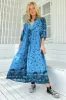 JAASE - Boheme Midi Dress: Piping Defined Bust Slimline Smock Dress In Texas Sky Print sold by Salty Crush