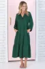 Zaraha Midi Dress - Folded Collar Button Down Tiered Dress in Green sold by Salty Crush