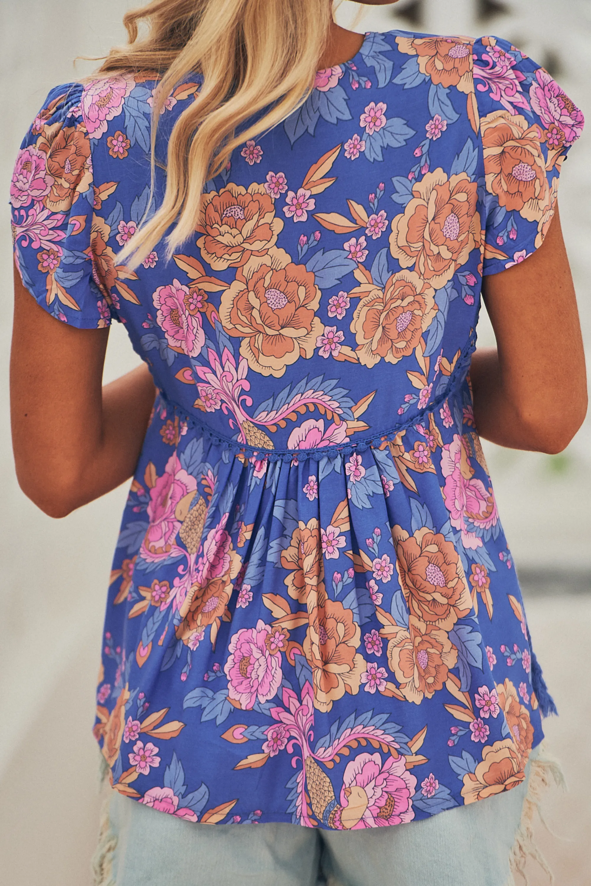 JAASE - Ella Top: Butterfly Cap Sleeve Smock Top with Neck Tie in Glastonbury Print sold by Salty Crush product image thumbnail 4