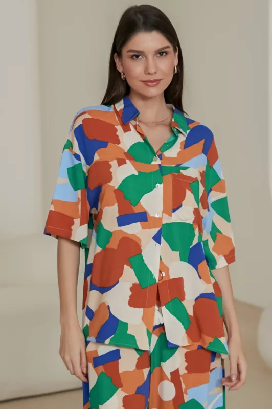 Larosse Shirt - Collared Button Down Shirt in Multi-Coloured Print sold by Salty Crush