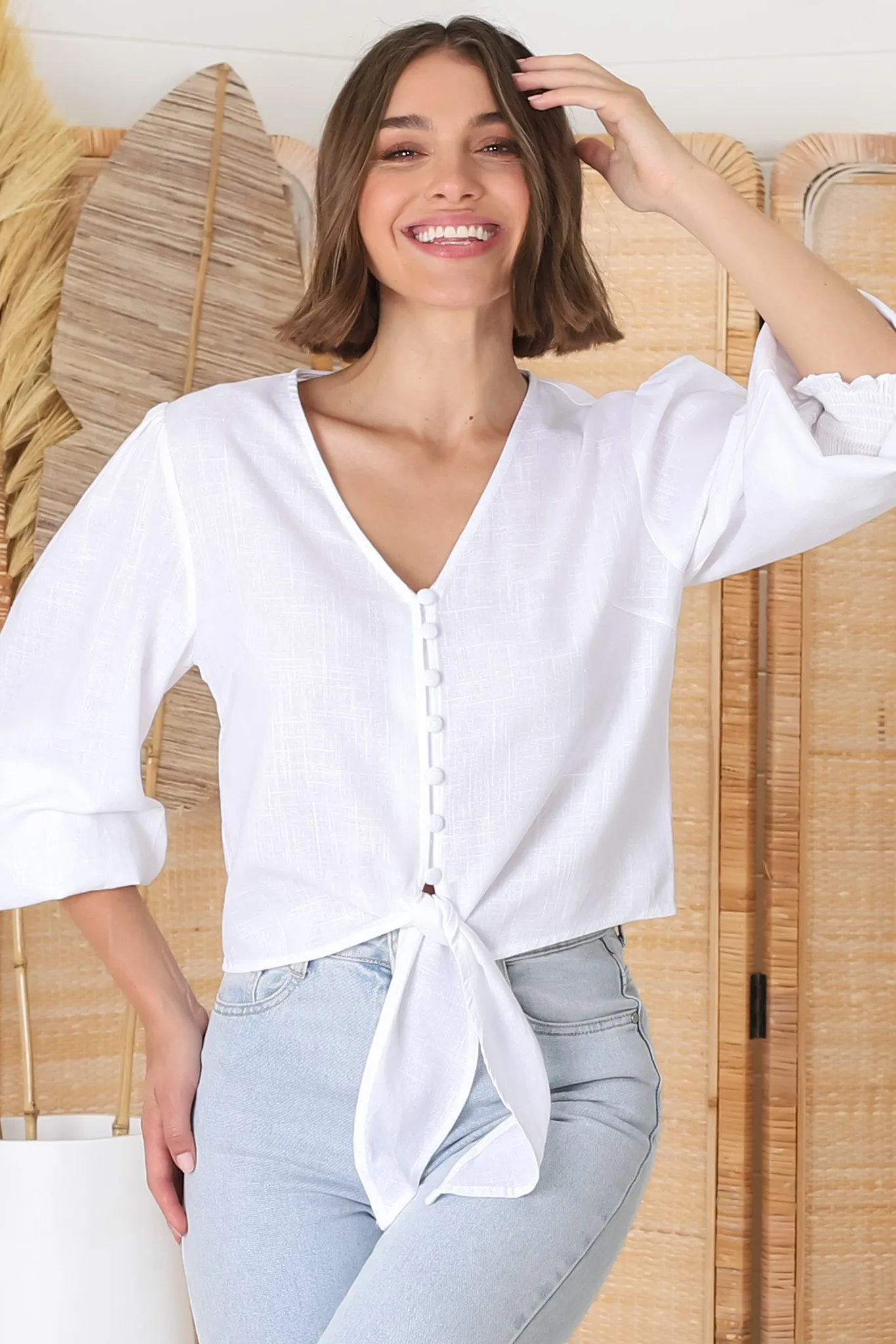 Amber Top - Button Down with Tie Detail Top in White sold by Salty Crush product image thumbnail 5