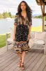 Eve Midi Dress - V Neck Tiered Dress with Option Waist Tie in Eternity Print sold by Salty Crush