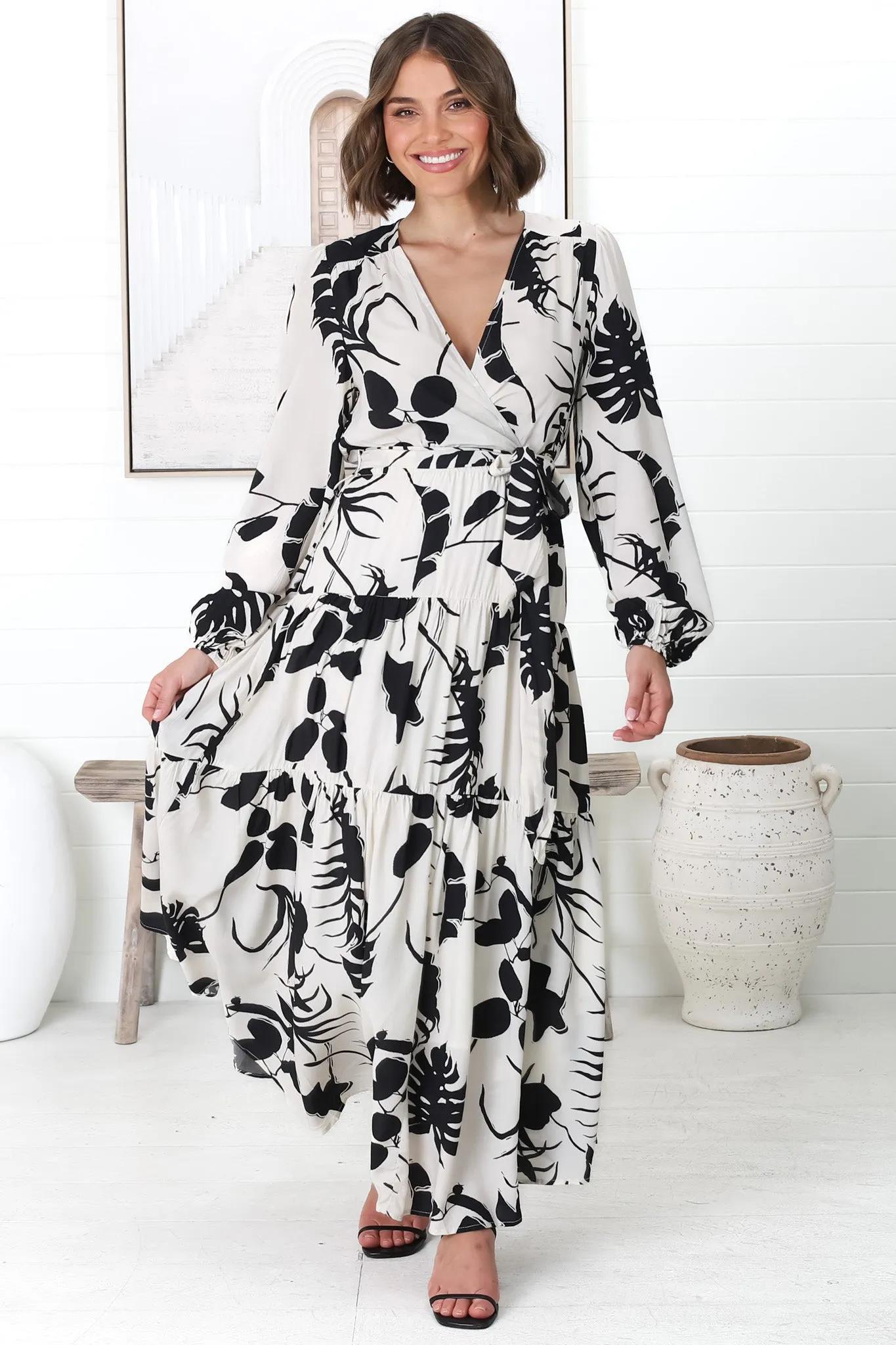 Marilou Maxi Dress - Cross Bodice A Line Dress with Belt in Laya Print sold by Salty Crush product image thumbnail 4