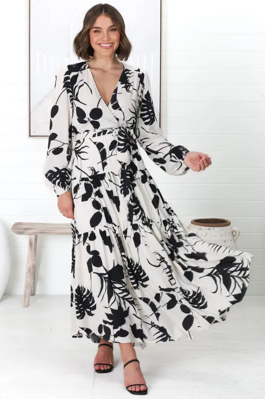 Marilou Maxi Dress - Cross Bodice A Line Dress with Belt in Laya Print sold by Salty Crush