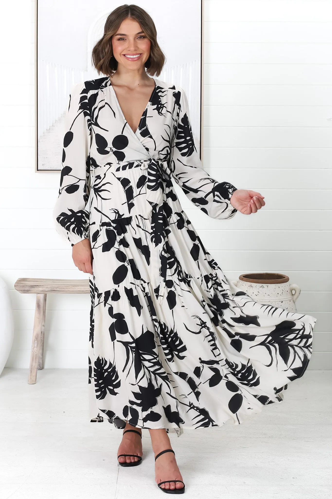 Marilou Maxi Dress - Cross Bodice A Line Dress with Belt in Laya Print sold by Salty Crush