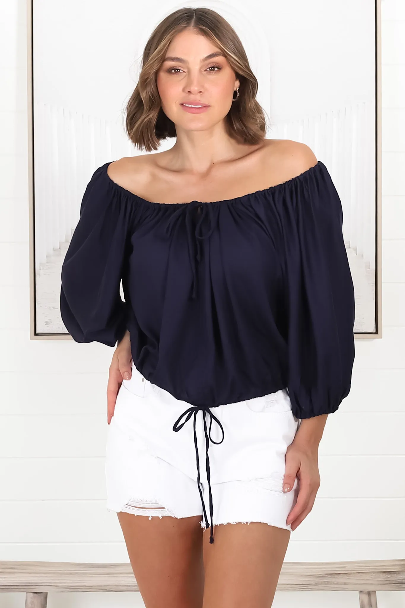 Thelma Top - Multiway Wear Pull In Neckline and Hemline Top in Navy sold by Salty Crush product image thumbnail 4