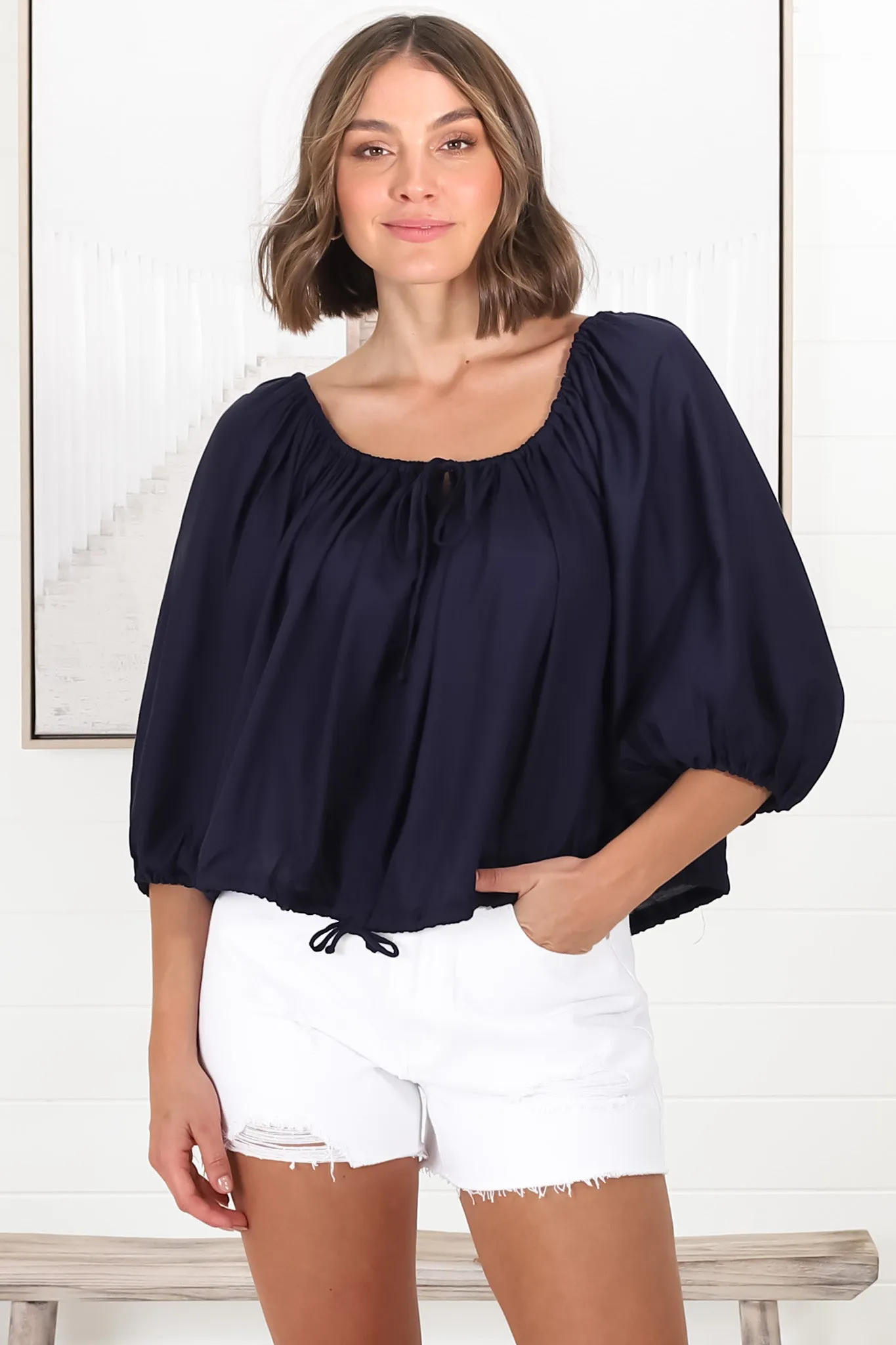 Thelma Top - Multiway Wear Pull In Neckline and Hemline Top in Navy sold by Salty Crush product image thumbnail 2