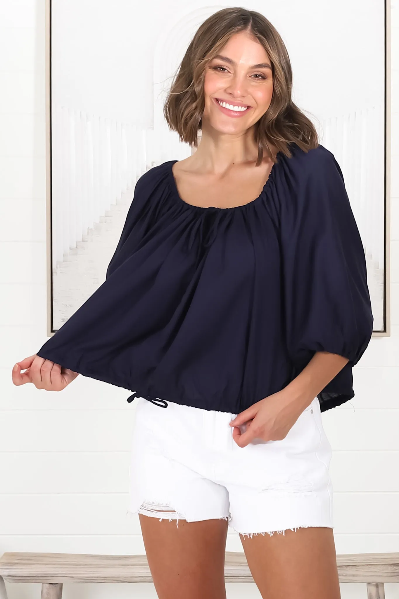 Thelma Top - Multiway Wear Pull In Neckline and Hemline Top in Navy sold by Salty Crush product image thumbnail 3