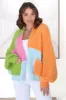 Stacey Cardigan - Waffle Knit Colour Block Crop Cardigan in Orange sold by Salty Crush