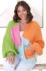 Stacey Cardigan - Waffle Knit Colour Block Crop Cardigan in Orange sold by Salty Crush