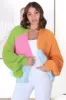 Stacey Cardigan - Waffle Knit Colour Block Crop Cardigan in Orange sold by Salty Crush