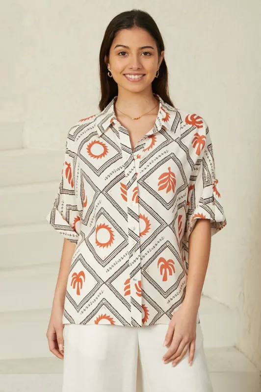 Dion Shirt - Collared Button Down Shirt in Tuscan Sun Print sold by Salty Crush