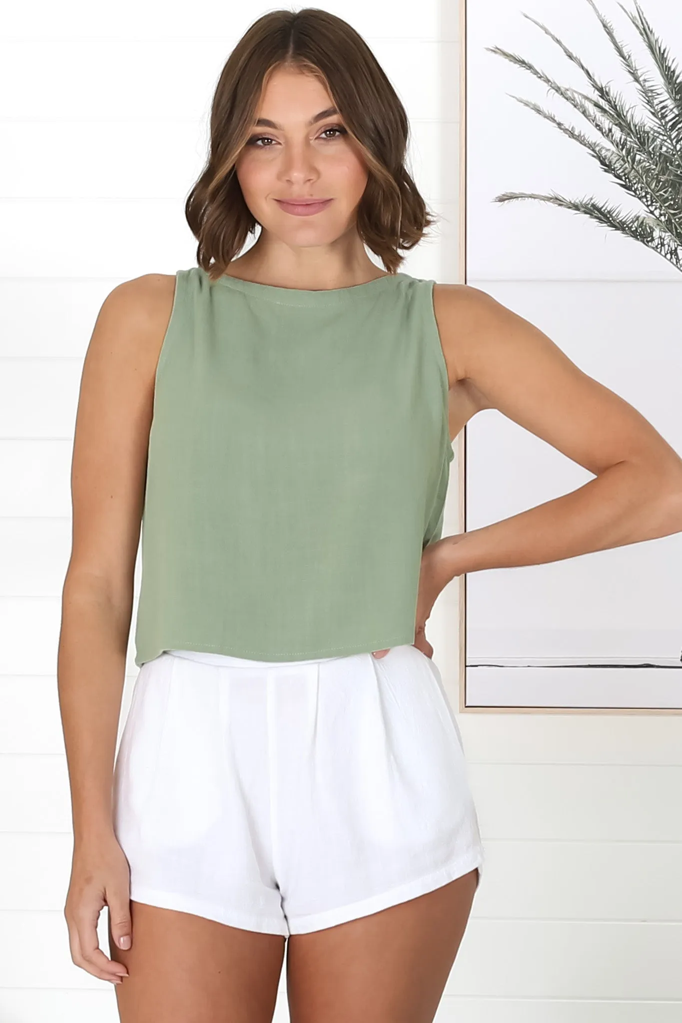 Kaydee Top - Boxy Sleeveless Top with Button Down Spine in Khaki sold by Salty Crush product image thumbnail 5
