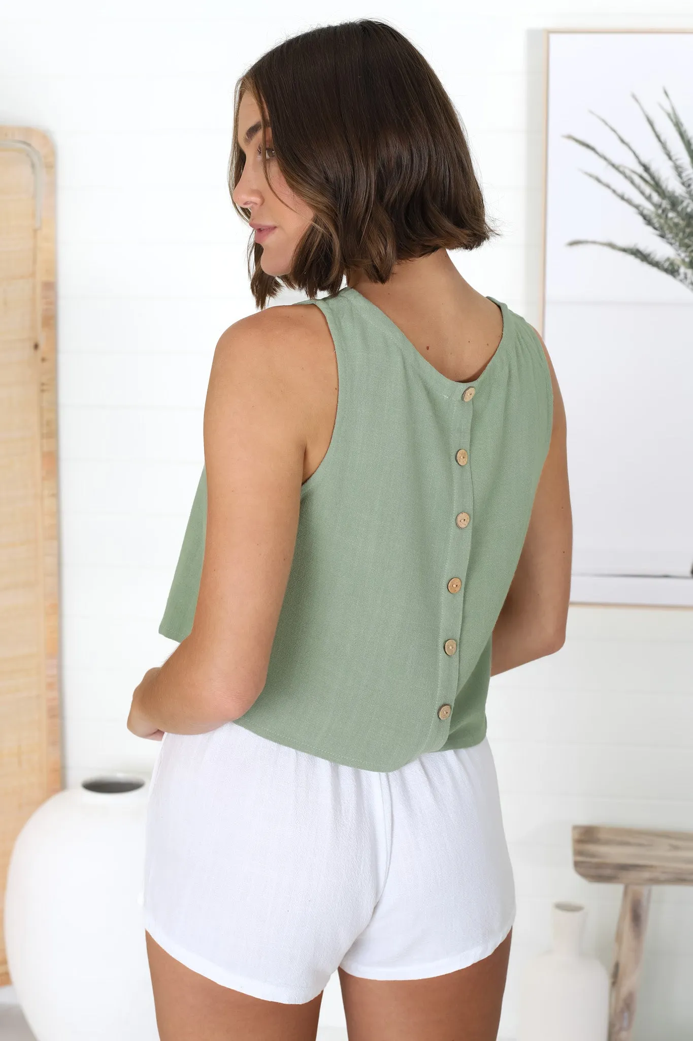 Kaydee Top - Boxy Sleeveless Top with Button Down Spine in Khaki sold by Salty Crush product image thumbnail 2