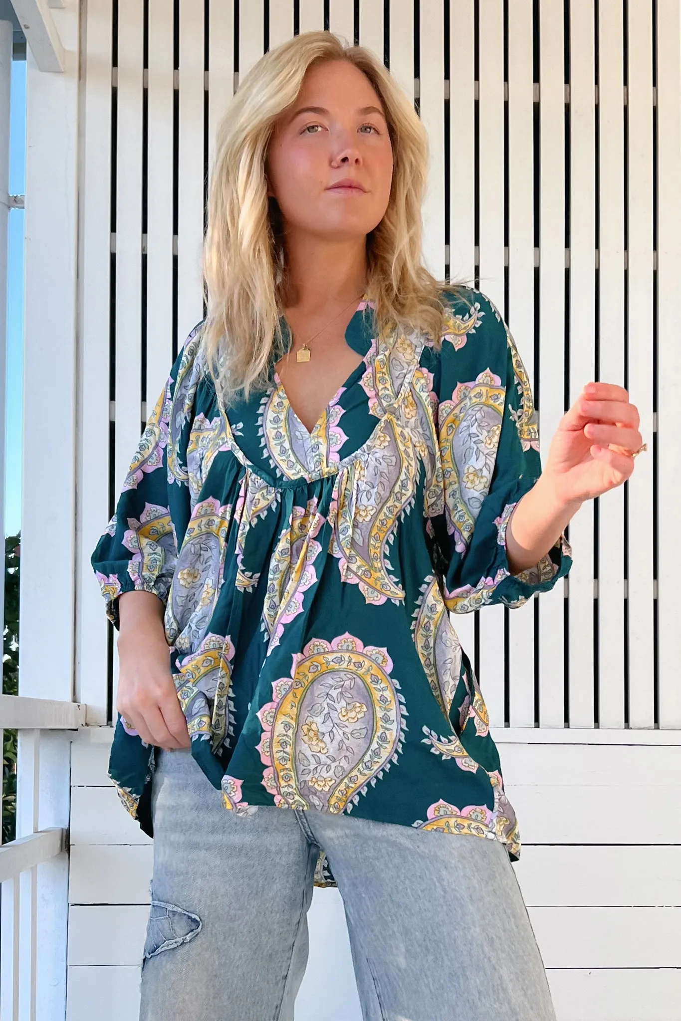 JAASE - Boheme Blouse: Thick Collar Smock Blouse in Mahala Print sold by Salty Crush
