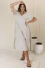 Audrina Midi Dress - Pull Over V Neck Tiered Dress with Pockets in Oat sold by Salty Crush