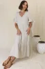Audrina Midi Dress - Pull Over V Neck Tiered Dress with Pockets in Oat sold by Salty Crush