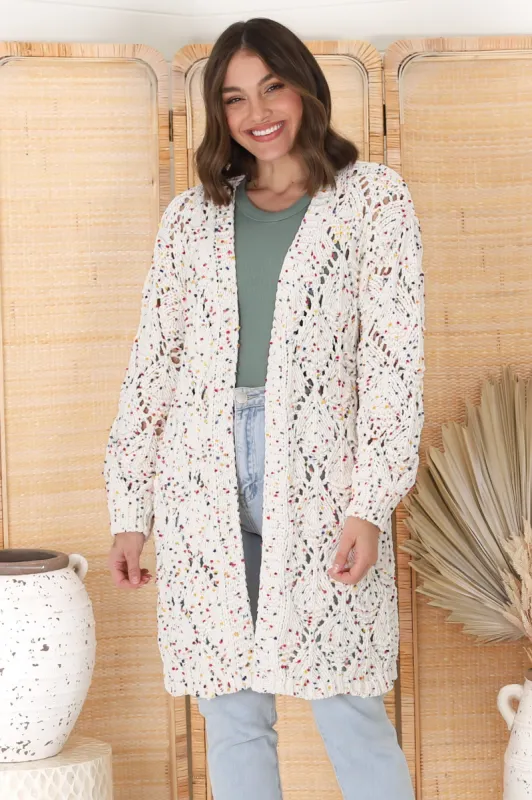 Honour Cardigan - Rainbow Speck Open Knit Cardigan in Vanilla Rainbow sold by Salty Crush
