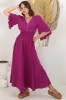 Alba Maxi Dress - Buttoned Bodice A Line Dress With Flute Sleeves In Magenta sold by Salty Crush