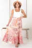 Lemzie Maxi Skirt - Tiered Crochet Insert Skirt in Coral sold by Salty Crush