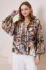 Aralyn Blouse - Balloon Sleeve Button Down Shirt in Elaine Print sold by Salty Crush