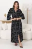 Amelie Maxi Dress - Frill Collar Button Through Dress with Waist Tie in Astra Print Black sold by Salty Crush