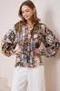 Aralyn Blouse - Balloon Sleeve Button Down Shirt in Elaine Print sold by Salty Crush