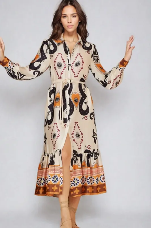 Thaya Maxi Dress - Collared Shirt Dress with Rope Belt in Belrae Print made by Salty Crush