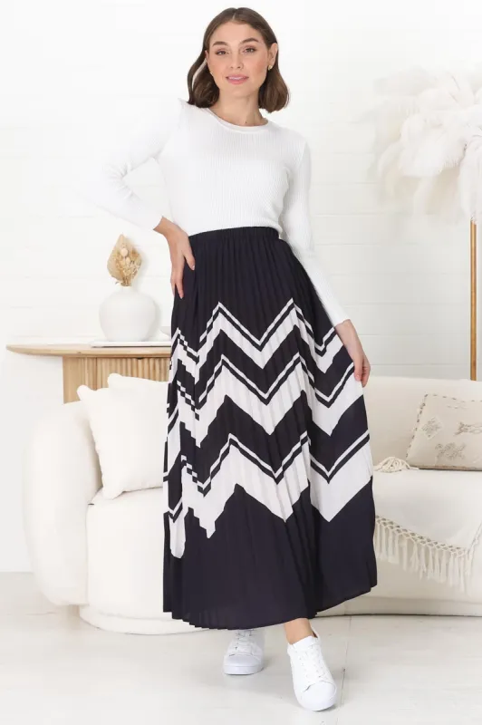Ayla Maxi Skirt - High Waisted Plisse Skirt in Navy sold by Salty Crush