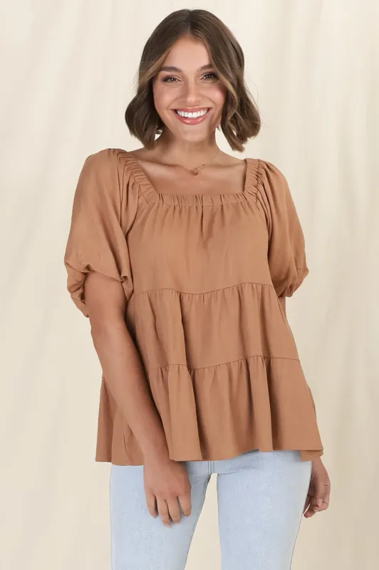 Harlen Top - On or Off Shoulder Tiered Top in Tan sold by Salty Crush