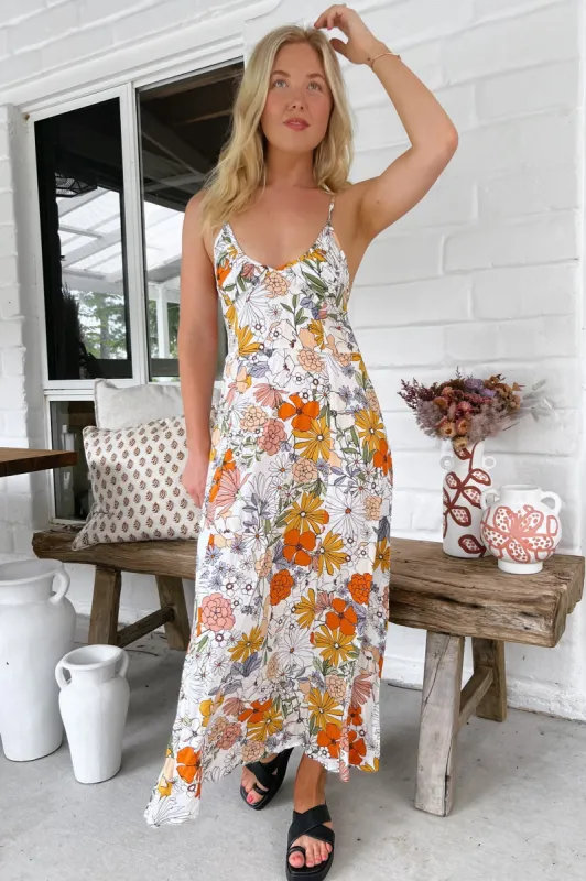 JAASE - Porter Maxi Dress: Gathered Bust Detailing Spaghetti Strap Slip Dress in Dalilah Print sold by Salty Crush