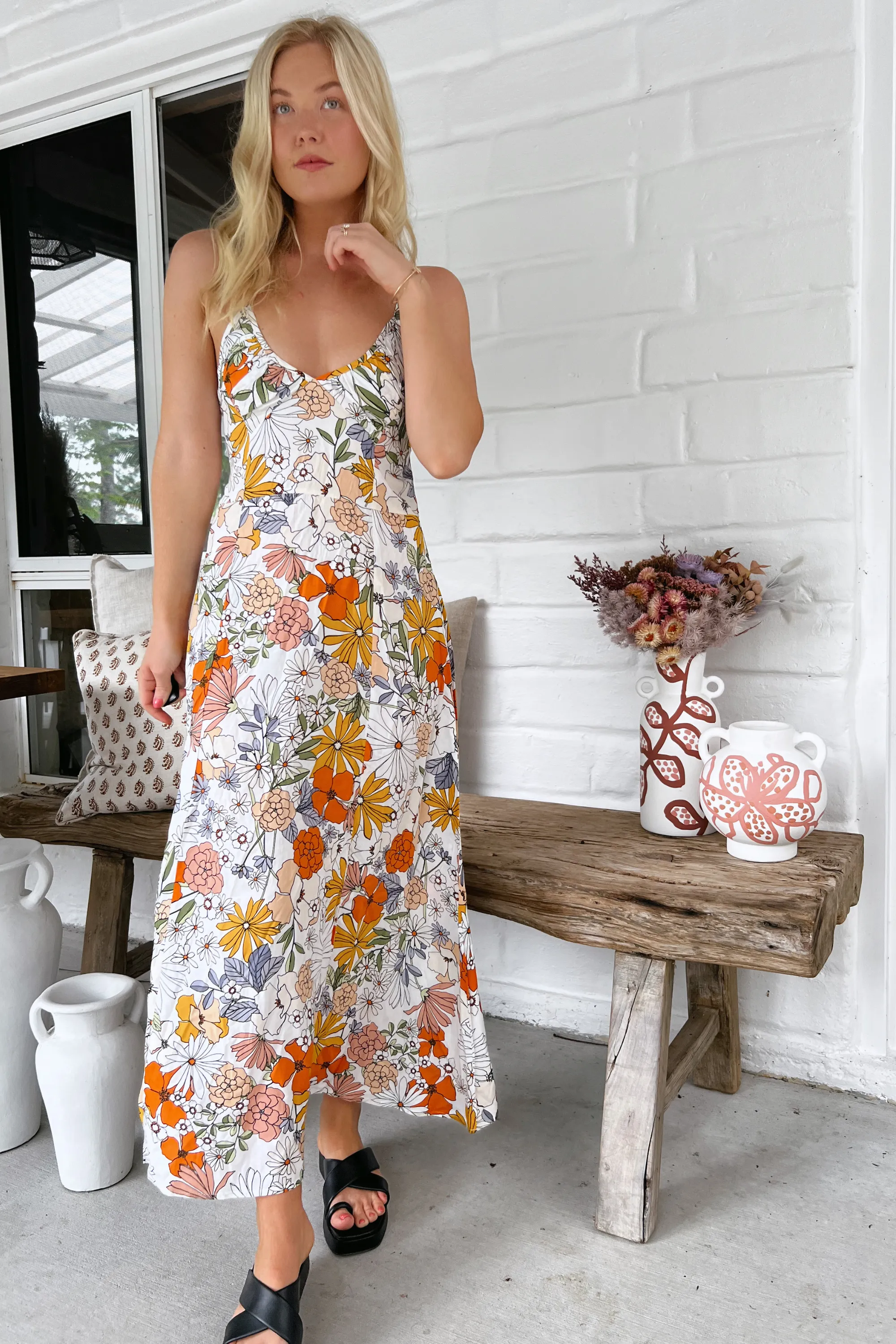 JAASE - Porter Maxi Dress: Gathered Bust Detailing Spaghetti Strap Slip Dress in Dalilah Print sold by Salty Crush product image thumbnail 4