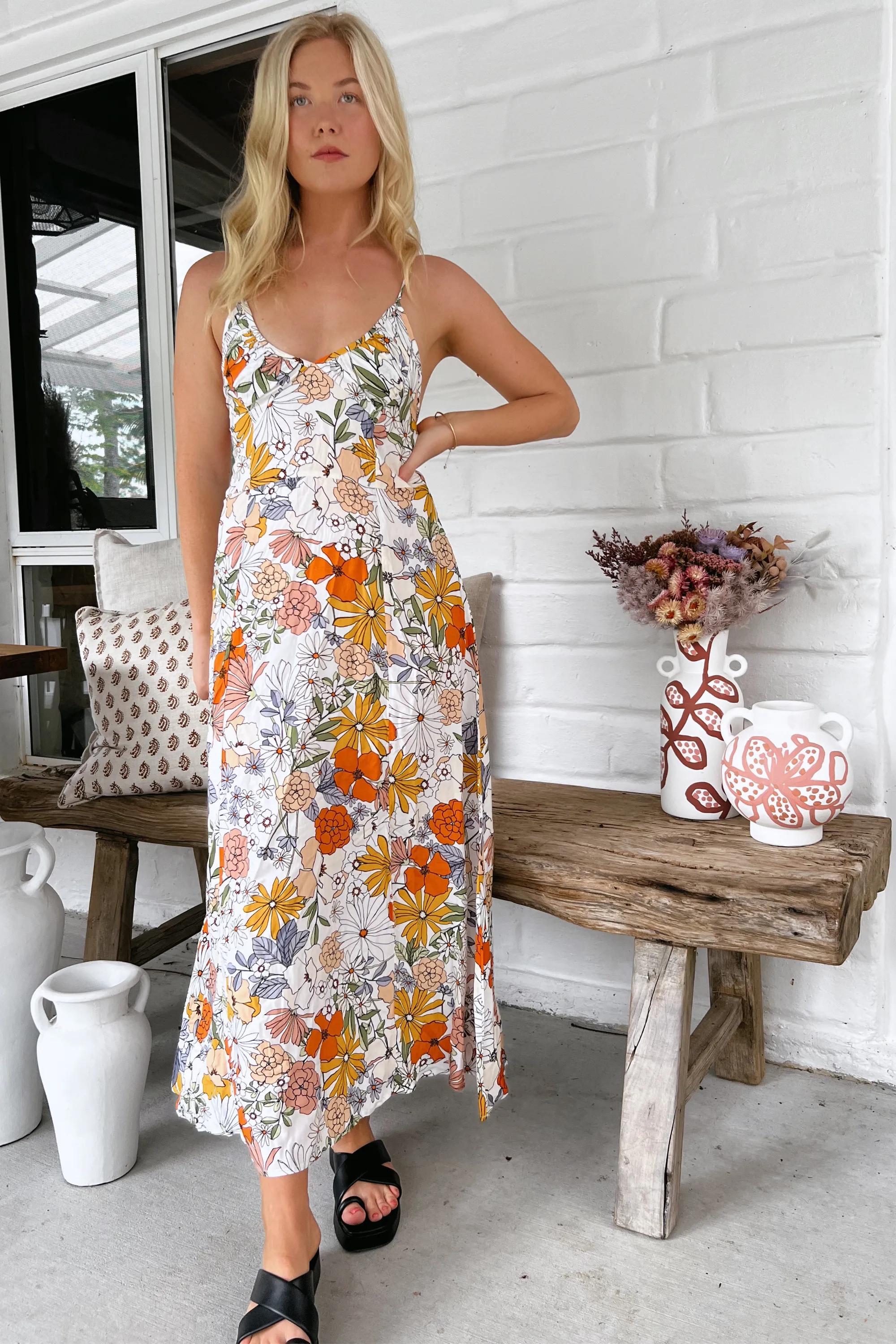 JAASE - Porter Maxi Dress: Gathered Bust Detailing Spaghetti Strap Slip Dress in Dalilah Print sold by Salty Crush product image thumbnail 5