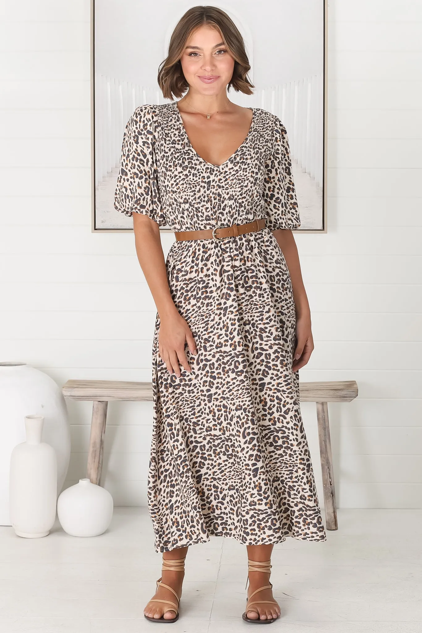 Alto Midi Dress - Elasticated Bodice 1/2 Balloon Sleeve A Line Dress in Perrie Print sold by Salty Crush product image thumbnail 3