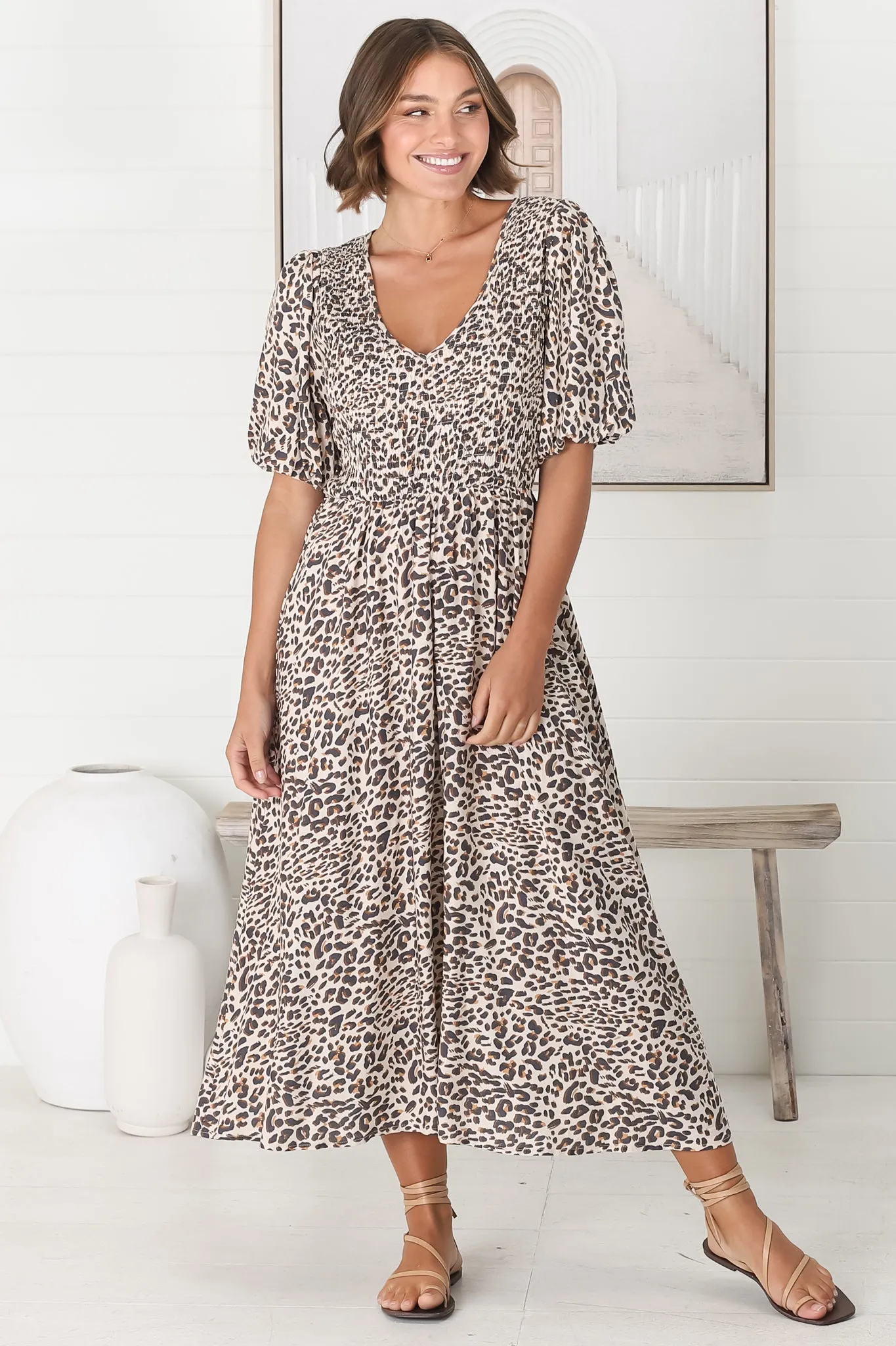 Alto Midi Dress - Elasticated Bodice 1/2 Balloon Sleeve A Line Dress in Perrie Print sold by Salty Crush product image thumbnail 4