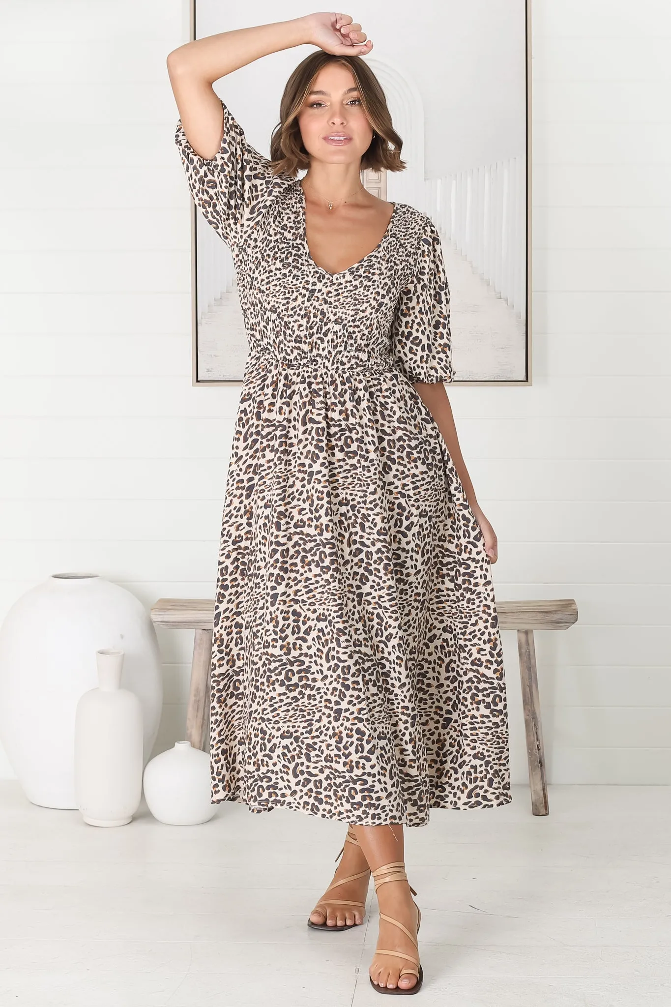 Alto Midi Dress - Elasticated Bodice 1/2 Balloon Sleeve A Line Dress in Perrie Print sold by Salty Crush product image thumbnail 5