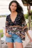 JAASE - Palas Top: V Neck Slouch Blouse with Criss Coss Bust Tie In Eternity Print sold by Salty Crush
